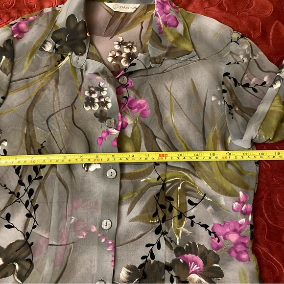 Vtg Gantos Sheer Gray Floral Velvet Burnout Blouse Fairycore Whimsy Y2K Sz S/M - Picture 6 of 9